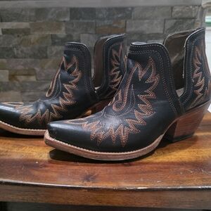 Ariat Black and Brown Embroidered Ankle Booties